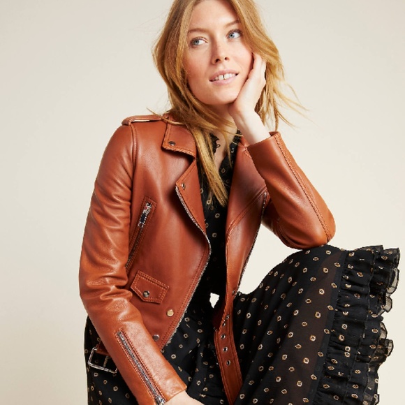 LTH JKT Mya Cropped Biker Cognac Brown Jacket NWT - Picture 6 of 10